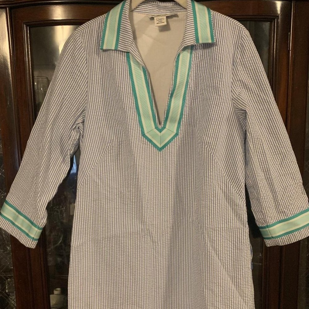 Seersucker Dress, Long Sleeve